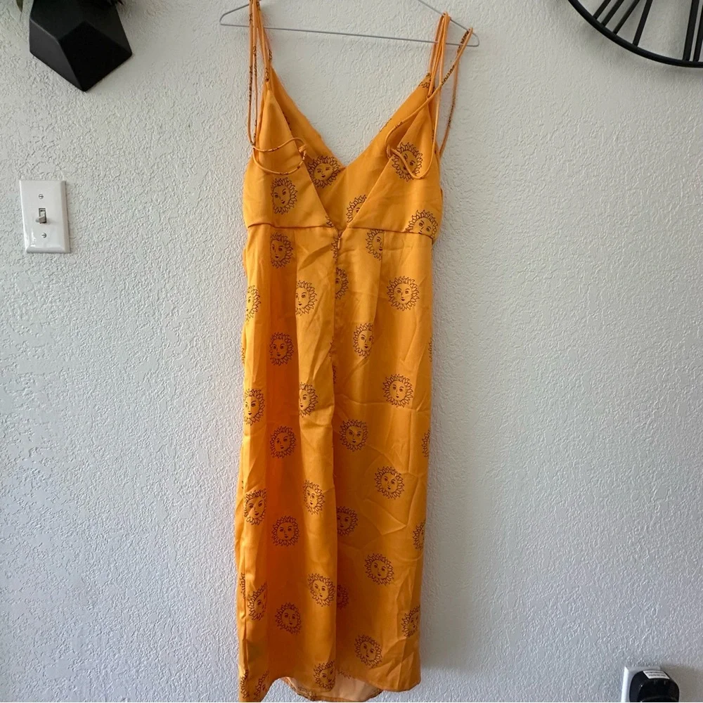 Urban Outfitters Satin Slip Yellow Ruched Midi Dress - Picture 3 of 6